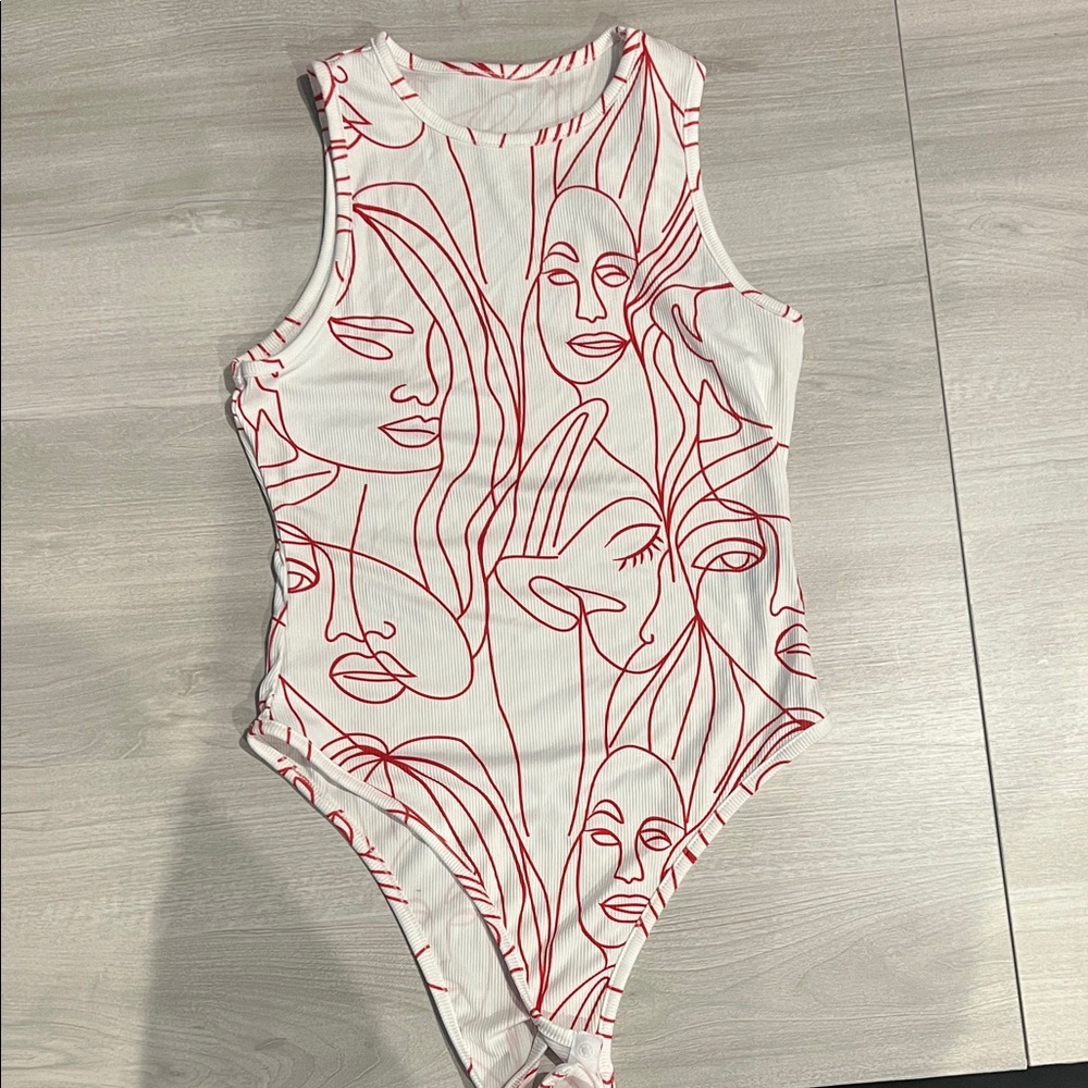 Abstract Face Print Bodysuit